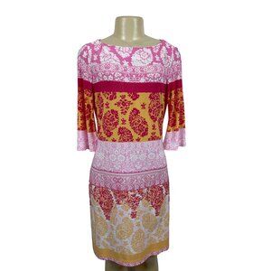 Donna Morgan Women's Multicolor Tribal Flower Pattern 3/4 Sleeve Dress Sz 8 NWT